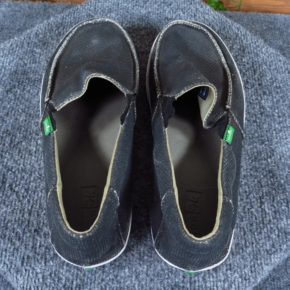 Sanuk Vagabond Mens Slip On Loafers Size 8.5 Casual Sidewalk Surfer Black Canvas